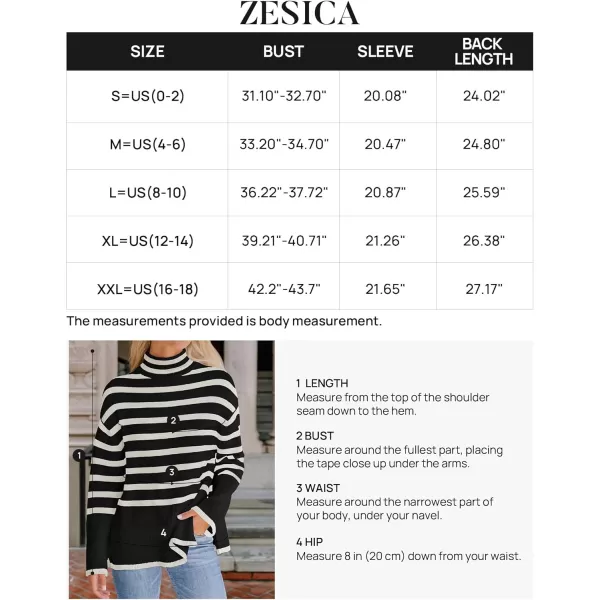 ZESICA Womens 2024 Winter Sweaters Casual Turtleneck Long Sleeve Striped Side Slit Loose Pullover Sweater Jumper TopsBlack