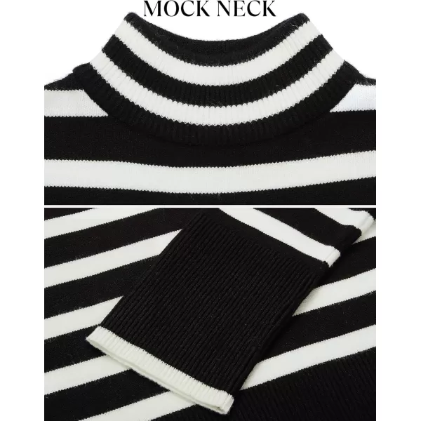 ZESICA Womens 2024 Winter Sweaters Casual Turtleneck Long Sleeve Striped Side Slit Loose Pullover Sweater Jumper TopsBlack