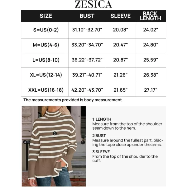 ZESICA Womens 2024 Winter Sweaters Casual Turtleneck Long Sleeve Striped Side Slit Loose Pullover Sweater Jumper TopsBrown