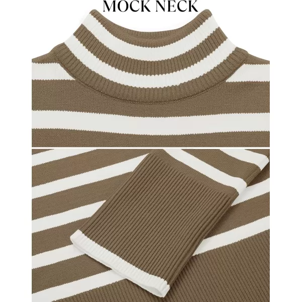 ZESICA Womens 2024 Winter Sweaters Casual Turtleneck Long Sleeve Striped Side Slit Loose Pullover Sweater Jumper TopsBrown
