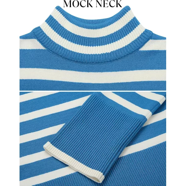ZESICA Womens 2024 Winter Sweaters Casual Turtleneck Long Sleeve Striped Side Slit Loose Pullover Sweater Jumper TopsCobaltblue