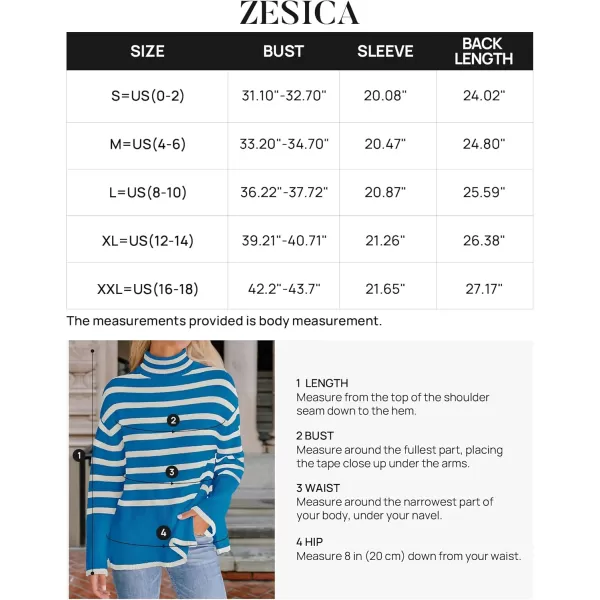 ZESICA Womens 2024 Winter Sweaters Casual Turtleneck Long Sleeve Striped Side Slit Loose Pullover Sweater Jumper TopsCobaltblue