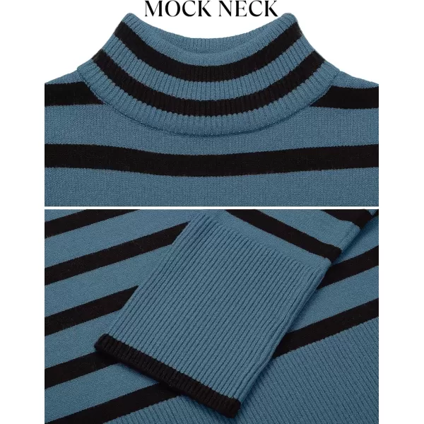 ZESICA Womens 2024 Winter Sweaters Casual Turtleneck Long Sleeve Striped Side Slit Loose Pullover Sweater Jumper TopsDustyblue