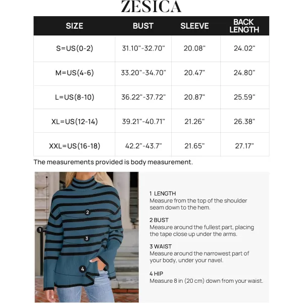 ZESICA Womens 2024 Winter Sweaters Casual Turtleneck Long Sleeve Striped Side Slit Loose Pullover Sweater Jumper TopsDustyblue