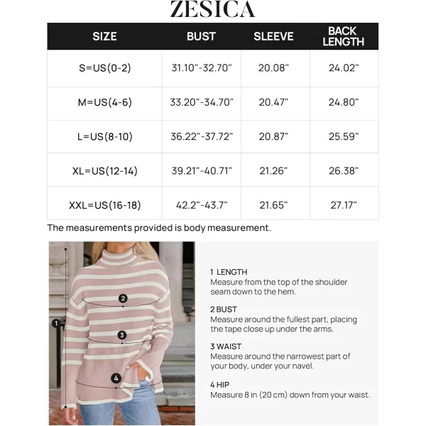 ZESICA Womens 2024 Winter Sweaters Casual Turtleneck Long Sleeve Striped Side Slit Loose Pullover Sweater Jumper TopsDustypink