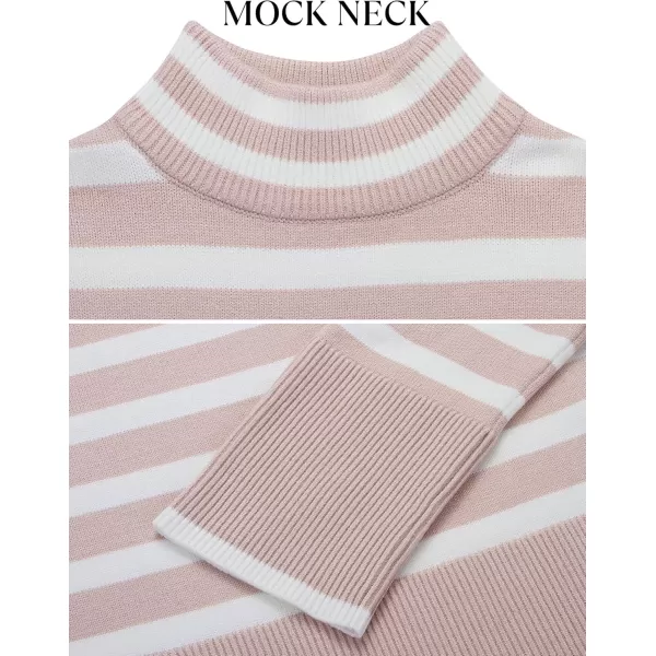 ZESICA Womens 2024 Winter Sweaters Casual Turtleneck Long Sleeve Striped Side Slit Loose Pullover Sweater Jumper TopsDustypink