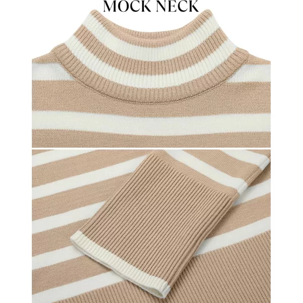 ZESICA Womens 2024 Winter Sweaters Casual Turtleneck Long Sleeve Striped Side Slit Loose Pullover Sweater Jumper TopsKhaki
