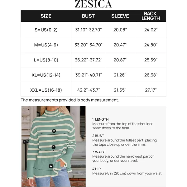 ZESICA Womens 2024 Winter Sweaters Casual Turtleneck Long Sleeve Striped Side Slit Loose Pullover Sweater Jumper TopsLake