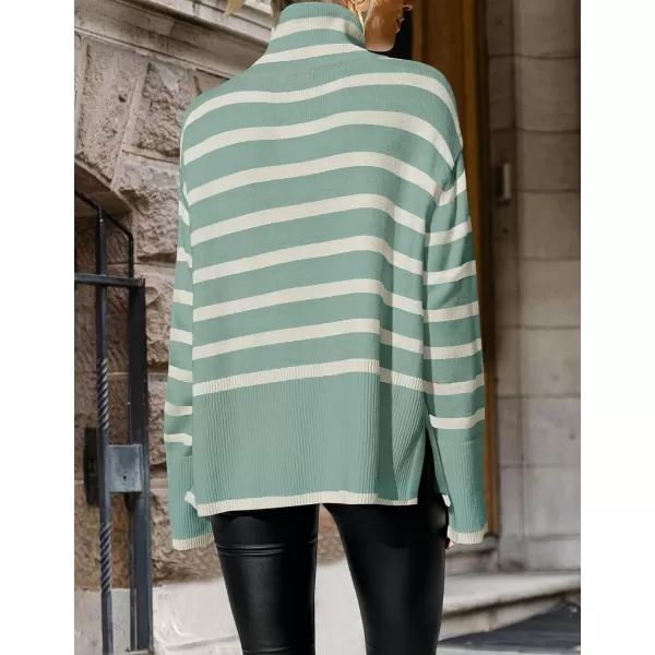 ZESICA Womens 2024 Winter Sweaters Casual Turtleneck Long Sleeve Striped Side Slit Loose Pullover Sweater Jumper TopsLake
