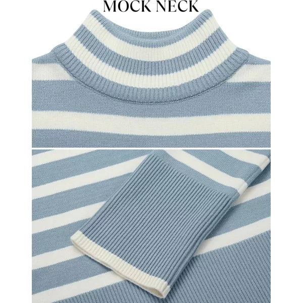 ZESICA Womens 2024 Winter Sweaters Casual Turtleneck Long Sleeve Striped Side Slit Loose Pullover Sweater Jumper TopsLightblue