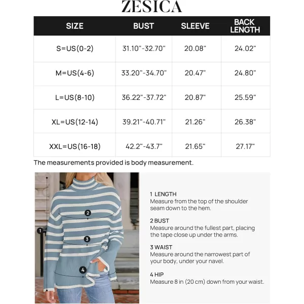 ZESICA Womens 2024 Winter Sweaters Casual Turtleneck Long Sleeve Striped Side Slit Loose Pullover Sweater Jumper TopsLightblue