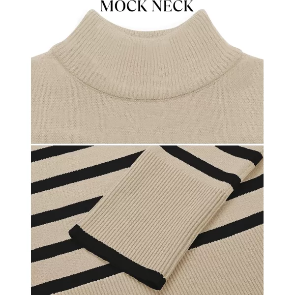 ZESICA Womens 2024 Winter Sweaters Casual Turtleneck Long Sleeve Striped Side Slit Loose Pullover Sweater Jumper TopsNatural