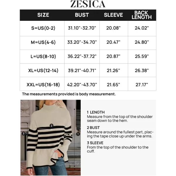 ZESICA Womens 2024 Winter Sweaters Casual Turtleneck Long Sleeve Striped Side Slit Loose Pullover Sweater Jumper TopsNatural
