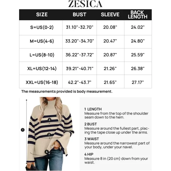 ZESICA Womens 2024 Winter Sweaters Casual Turtleneck Long Sleeve Striped Side Slit Loose Pullover Sweater Jumper TopsNavy