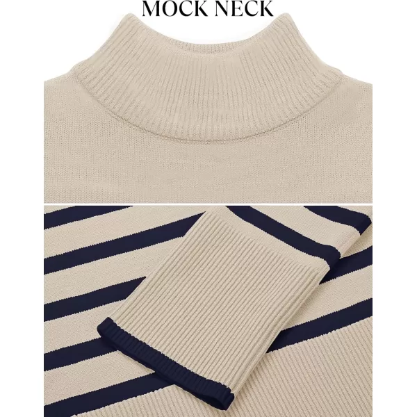 ZESICA Womens 2024 Winter Sweaters Casual Turtleneck Long Sleeve Striped Side Slit Loose Pullover Sweater Jumper TopsNavy