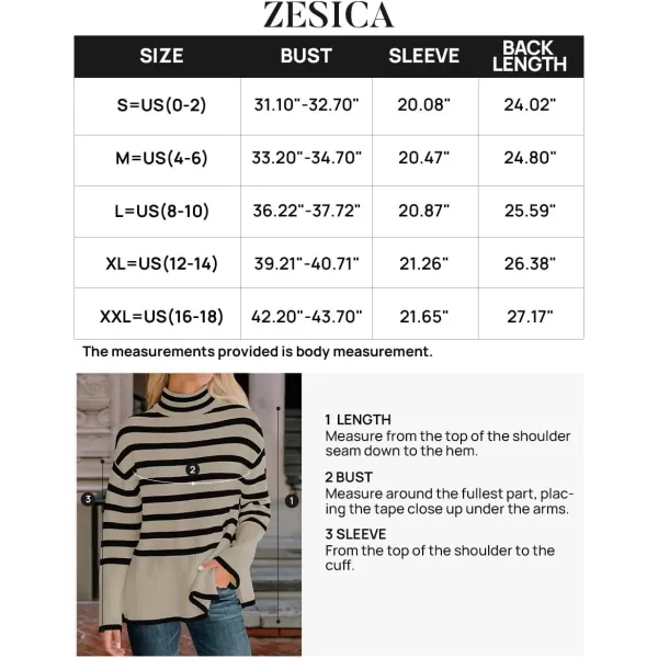ZESICA Womens 2024 Winter Sweaters Casual Turtleneck Long Sleeve Striped Side Slit Loose Pullover Sweater Jumper TopsOats