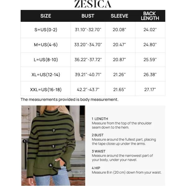 ZESICA Womens 2024 Winter Sweaters Casual Turtleneck Long Sleeve Striped Side Slit Loose Pullover Sweater Jumper TopsOlive