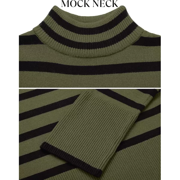 ZESICA Womens 2024 Winter Sweaters Casual Turtleneck Long Sleeve Striped Side Slit Loose Pullover Sweater Jumper TopsOlive