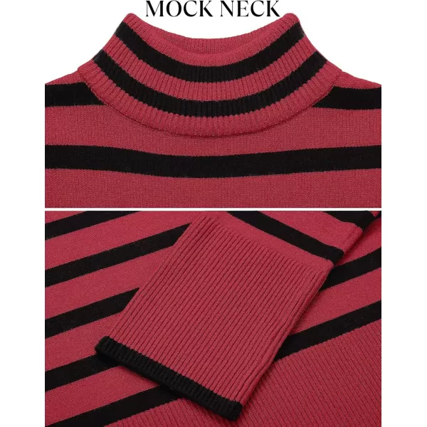 ZESICA Womens 2024 Winter Sweaters Casual Turtleneck Long Sleeve Striped Side Slit Loose Pullover Sweater Jumper TopsRed