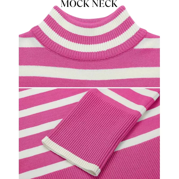 ZESICA Womens 2024 Winter Sweaters Casual Turtleneck Long Sleeve Striped Side Slit Loose Pullover Sweater Jumper TopsRose
