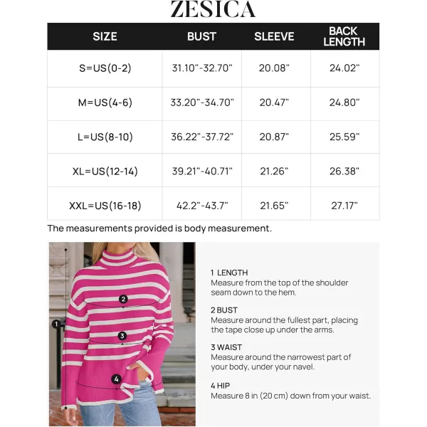 ZESICA Womens 2024 Winter Sweaters Casual Turtleneck Long Sleeve Striped Side Slit Loose Pullover Sweater Jumper TopsRose