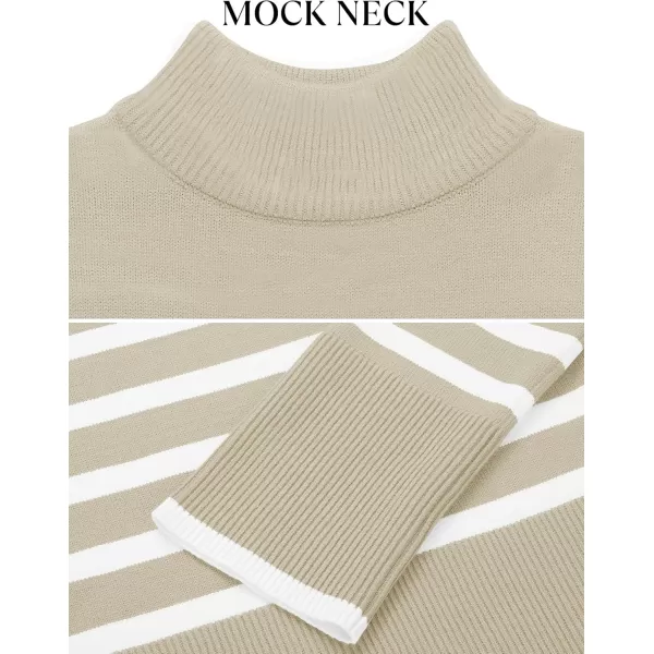 ZESICA Womens 2024 Winter Sweaters Casual Turtleneck Long Sleeve Striped Side Slit Loose Pullover Sweater Jumper TopsSand