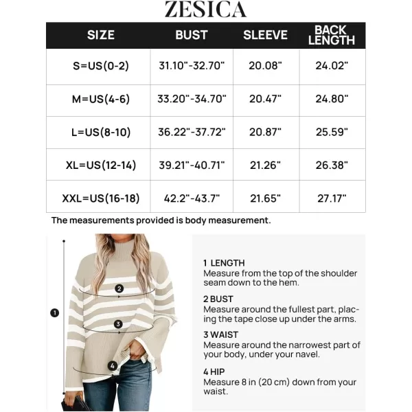 ZESICA Womens 2024 Winter Sweaters Casual Turtleneck Long Sleeve Striped Side Slit Loose Pullover Sweater Jumper TopsSand