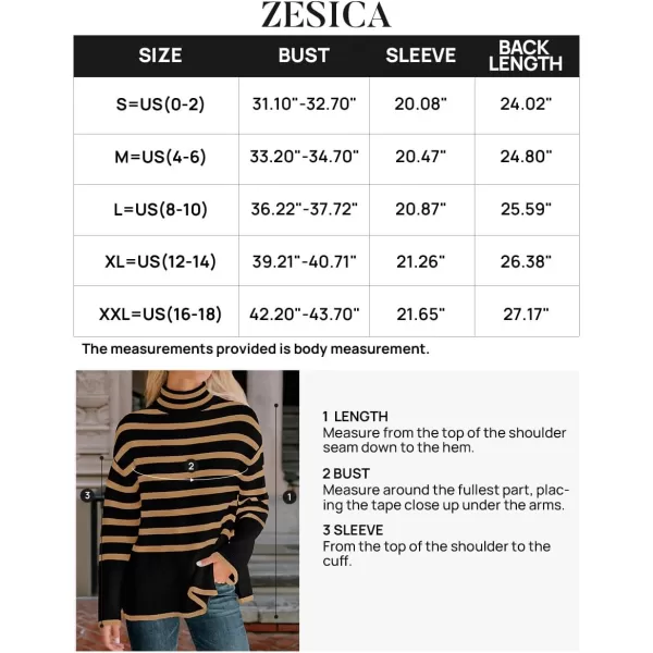 ZESICA Womens 2024 Winter Sweaters Casual Turtleneck Long Sleeve Striped Side Slit Loose Pullover Sweater Jumper TopsTaupe