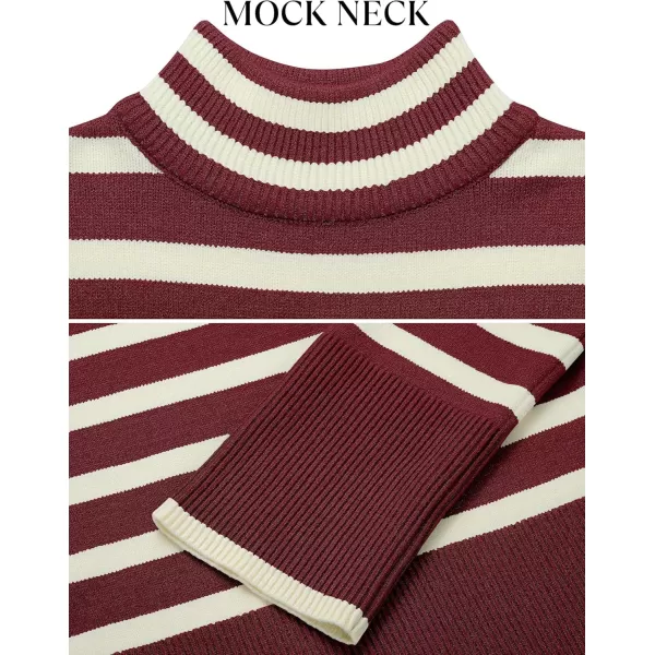 ZESICA Womens 2024 Winter Sweaters Casual Turtleneck Long Sleeve Striped Side Slit Loose Pullover Sweater Jumper TopsWine