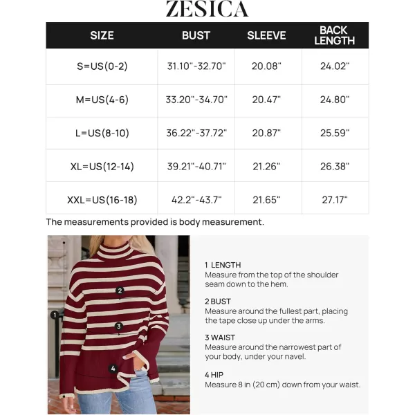 ZESICA Womens 2024 Winter Sweaters Casual Turtleneck Long Sleeve Striped Side Slit Loose Pullover Sweater Jumper TopsWine