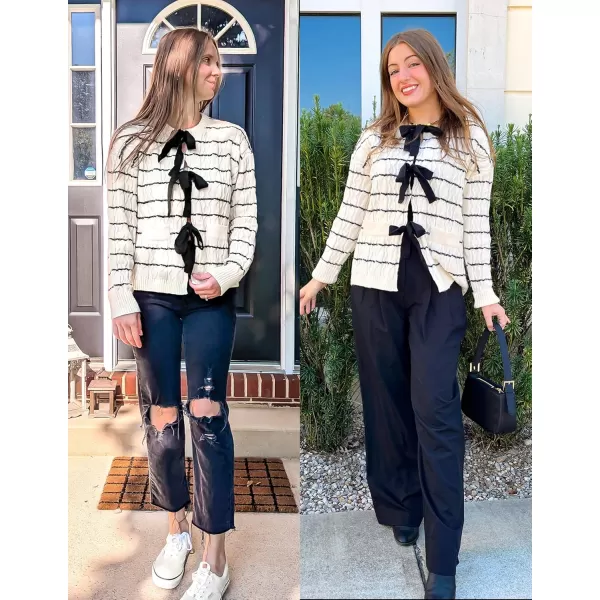 ZESICA Womens Long Sleeve Open Front Cardigan Sweater 2024 Fall Winter Striped Tie Front Loose Chunky Knit CoatsApricot