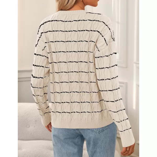 ZESICA Womens Long Sleeve Open Front Cardigan Sweater 2024 Fall Winter Striped Tie Front Loose Chunky Knit CoatsApricot