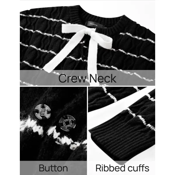 ZESICA Womens Long Sleeve Open Front Cardigan Sweater 2024 Fall Winter Striped Tie Front Loose Chunky Knit CoatsBlack