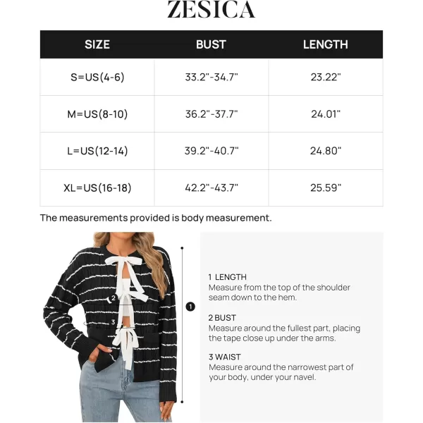 ZESICA Womens Long Sleeve Open Front Cardigan Sweater 2024 Fall Winter Striped Tie Front Loose Chunky Knit CoatsBlack