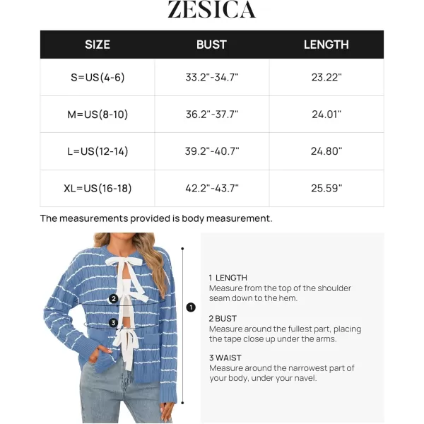 ZESICA Womens Long Sleeve Open Front Cardigan Sweater 2024 Fall Winter Striped Tie Front Loose Chunky Knit CoatsBlue