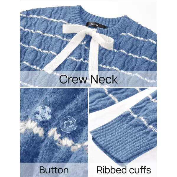 ZESICA Womens Long Sleeve Open Front Cardigan Sweater 2024 Fall Winter Striped Tie Front Loose Chunky Knit CoatsBlue