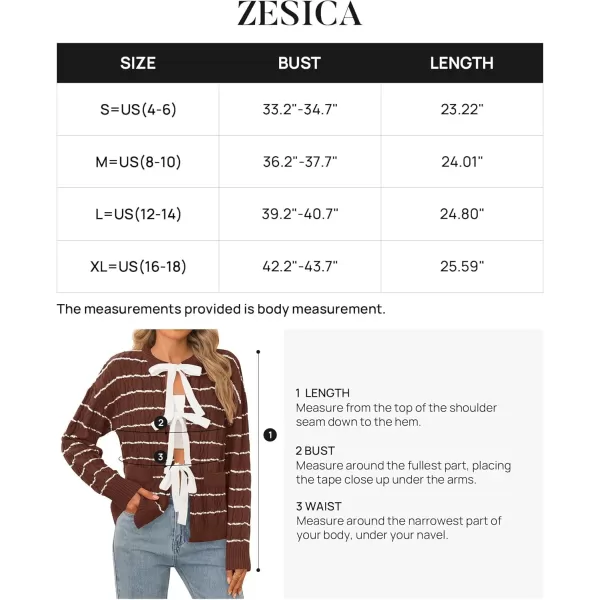 ZESICA Womens Long Sleeve Open Front Cardigan Sweater 2024 Fall Winter Striped Tie Front Loose Chunky Knit CoatsBrown