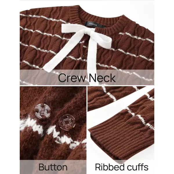 ZESICA Womens Long Sleeve Open Front Cardigan Sweater 2024 Fall Winter Striped Tie Front Loose Chunky Knit CoatsBrown
