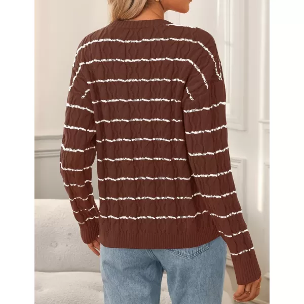 ZESICA Womens Long Sleeve Open Front Cardigan Sweater 2024 Fall Winter Striped Tie Front Loose Chunky Knit CoatsBrown