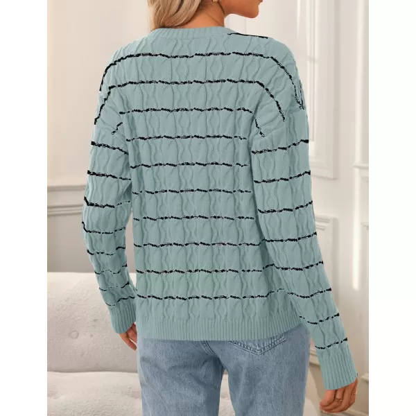 ZESICA Womens Long Sleeve Open Front Cardigan Sweater 2024 Fall Winter Striped Tie Front Loose Chunky Knit CoatsGreen