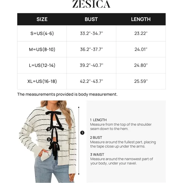 ZESICA Womens Long Sleeve Open Front Cardigan Sweater 2024 Fall Winter Striped Tie Front Loose Chunky Knit CoatsIvory