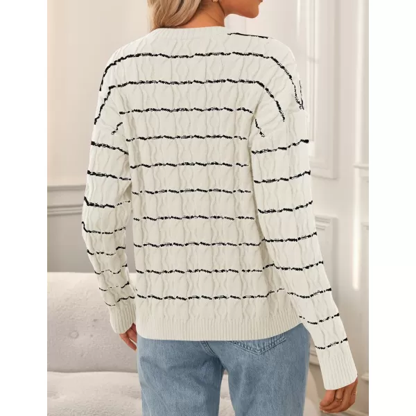 ZESICA Womens Long Sleeve Open Front Cardigan Sweater 2024 Fall Winter Striped Tie Front Loose Chunky Knit CoatsIvory