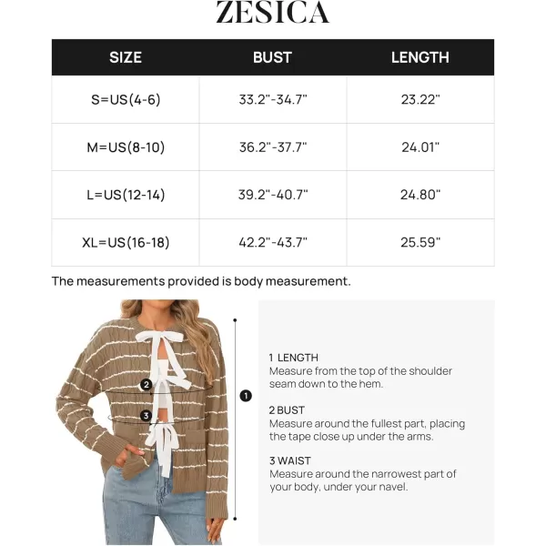 ZESICA Womens Long Sleeve Open Front Cardigan Sweater 2024 Fall Winter Striped Tie Front Loose Chunky Knit CoatsKhaki