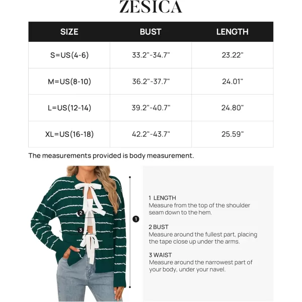 ZESICA Womens Long Sleeve Open Front Cardigan Sweater 2024 Fall Winter Striped Tie Front Loose Chunky Knit CoatsLush Green