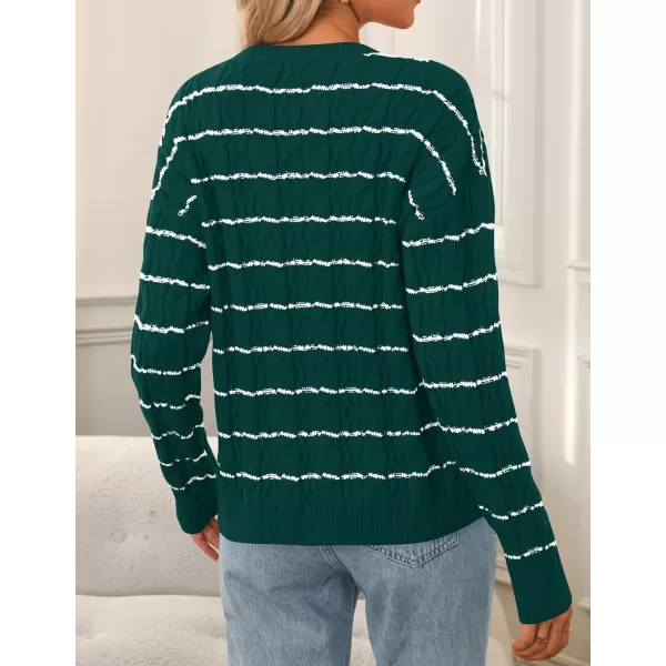 ZESICA Womens Long Sleeve Open Front Cardigan Sweater 2024 Fall Winter Striped Tie Front Loose Chunky Knit CoatsLush Green