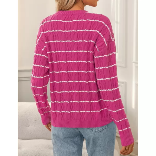 ZESICA Womens Long Sleeve Open Front Cardigan Sweater 2024 Fall Winter Striped Tie Front Loose Chunky Knit CoatsRose