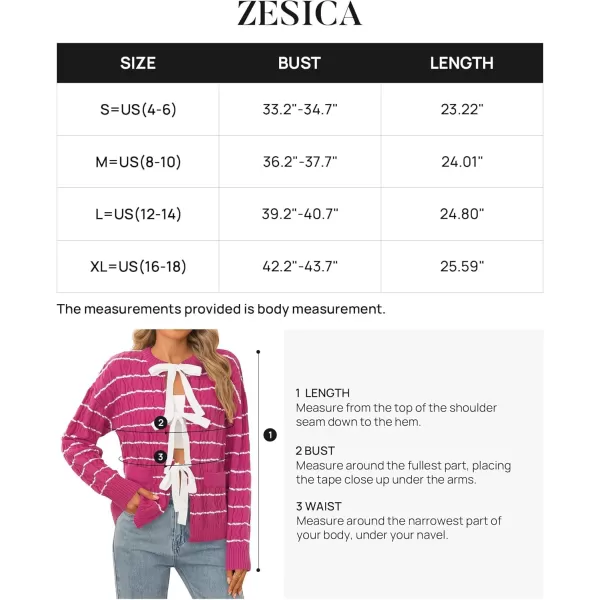 ZESICA Womens Long Sleeve Open Front Cardigan Sweater 2024 Fall Winter Striped Tie Front Loose Chunky Knit CoatsRose