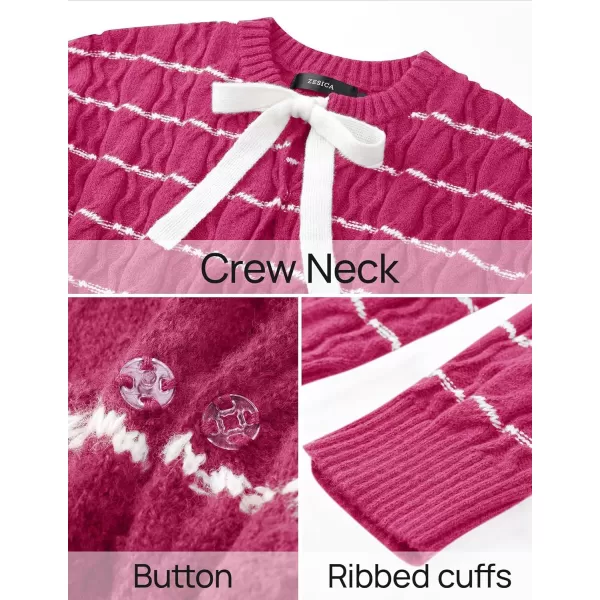 ZESICA Womens Long Sleeve Open Front Cardigan Sweater 2024 Fall Winter Striped Tie Front Loose Chunky Knit CoatsRose
