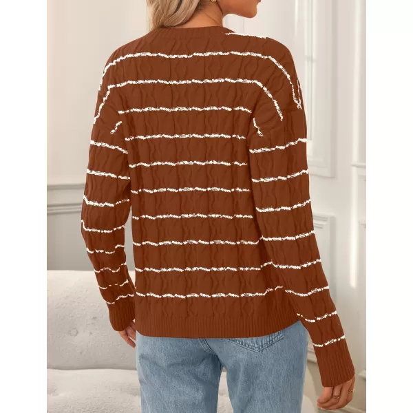 ZESICA Womens Long Sleeve Open Front Cardigan Sweater 2024 Fall Winter Striped Tie Front Loose Chunky Knit CoatsRust