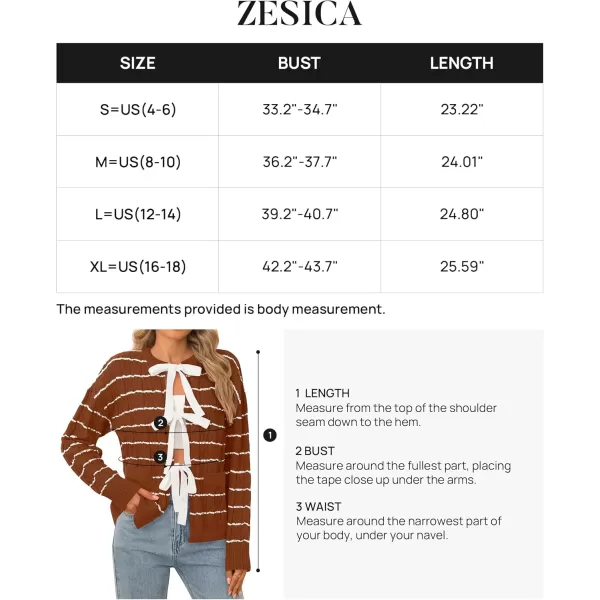 ZESICA Womens Long Sleeve Open Front Cardigan Sweater 2024 Fall Winter Striped Tie Front Loose Chunky Knit CoatsRust